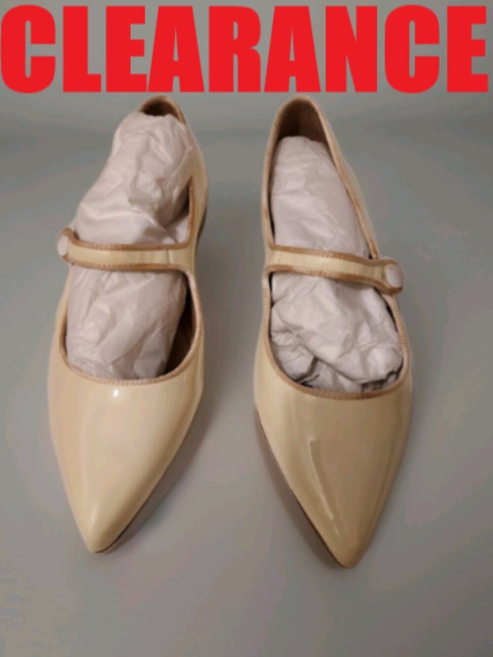 Tuckernuck Pointed Toe Arch Strap Patent Jane Flats Ivory Size 7